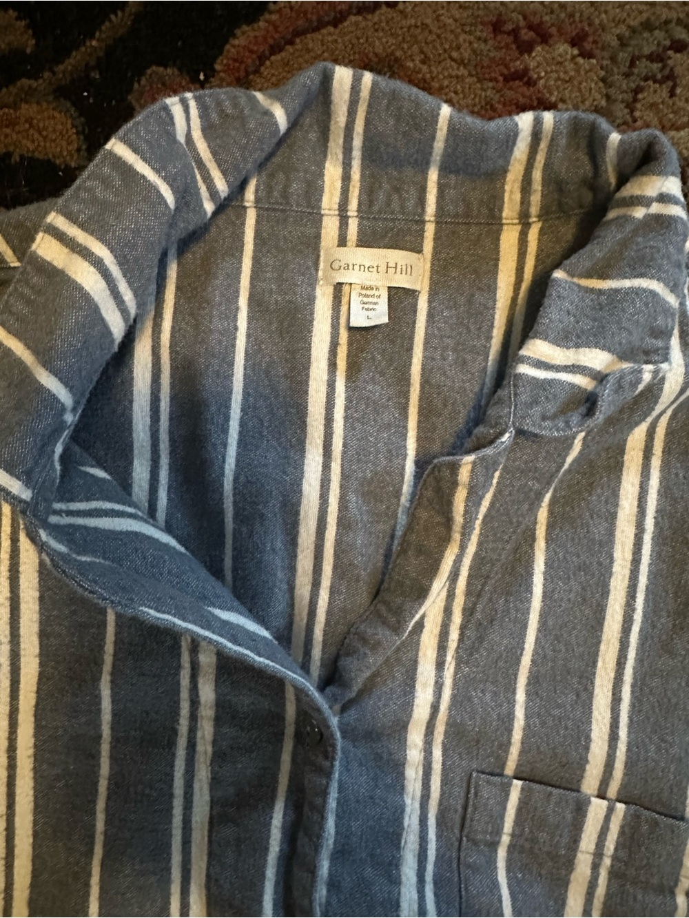 Garnet Hill 100% organic cotton Blue and Cream Striped Women's Pajama Set - Picture 6 of 10